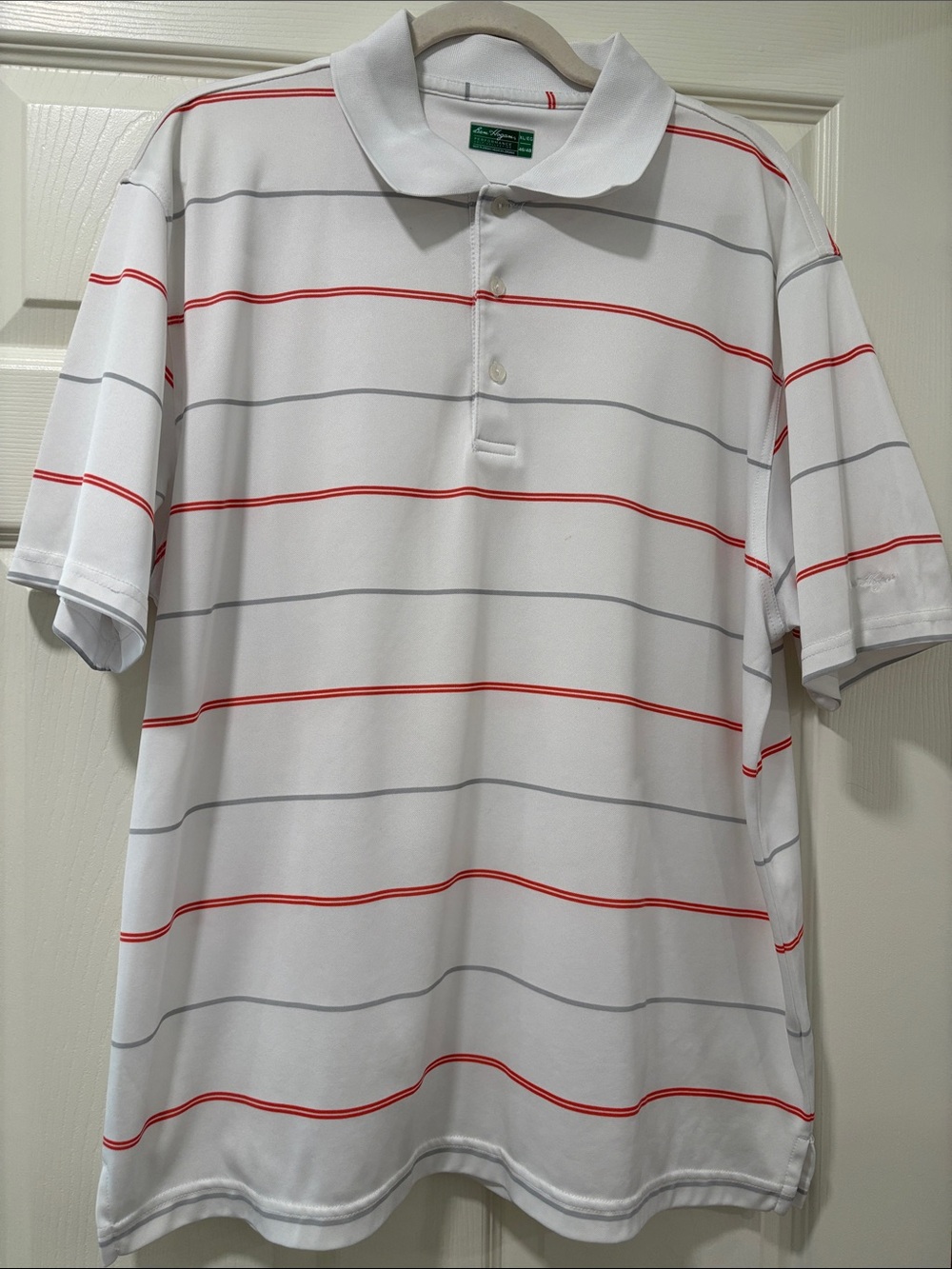 Ben Hogan Performance Golf Polo Men’s XL White Red Gray Striped Shirt